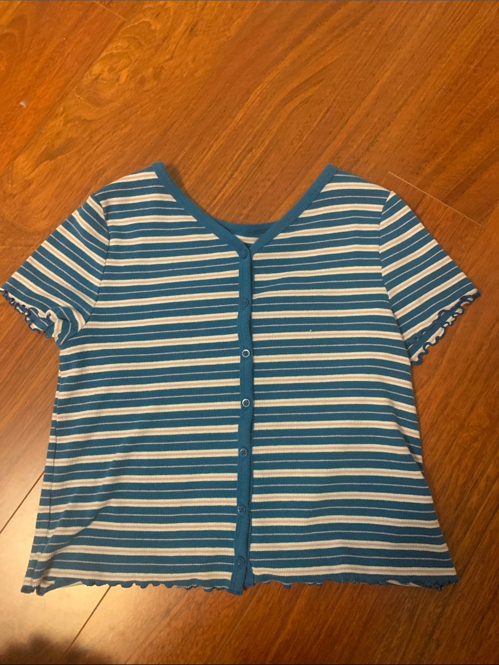 wonder nation Teal & White Striped Button-Front Kids Top